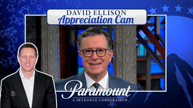 Stephen Colbert quips about how much he loves new Paramount chief David Ellison, adding that it should buy his canceled show a "couple more months."