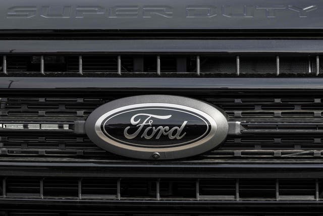 <p>The Ford emblem on an F-250 Super Duty in Annapolis, Maryland, on February 2, 2023</p>