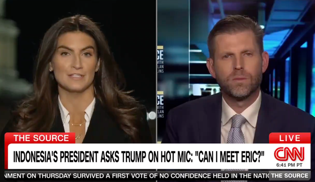 <p>Eric Trump is grilled by Kaitlan Collins on CNN's The Source on Thursday October 16 2025</p>