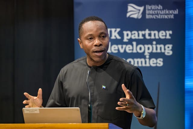 <p>David Sengeh, Chief Minister of Sierra Leone, speaks at an event held in London this month to drum up investment into the West African country</p>