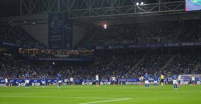 <p>Espanyol and Real Oviedo players stood still for the first 15 seconds of their Friday clash in protest to the Miami game </p>