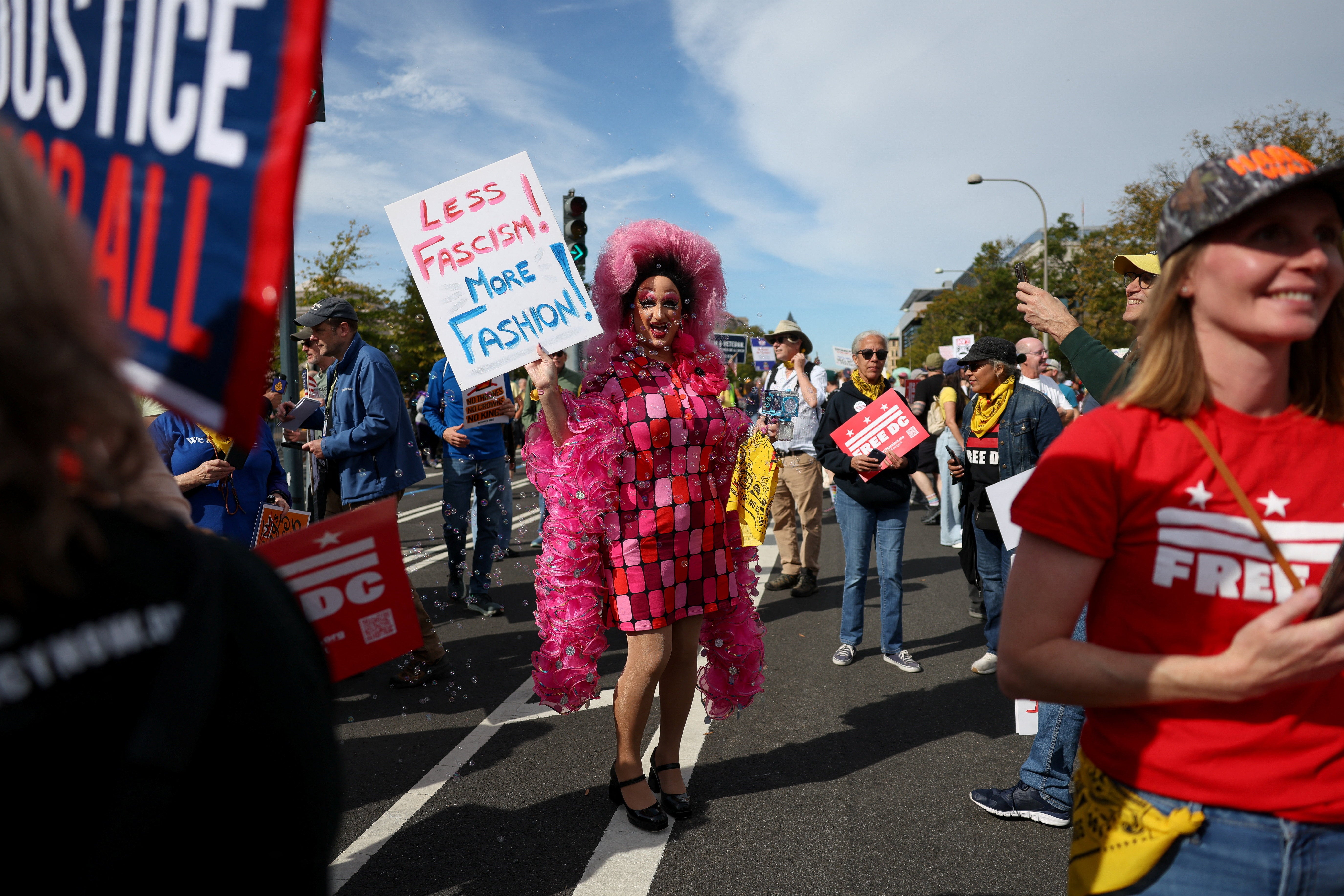 Protesters came out in full force — with many sporting eye-catching getup — while participating in nationwide ‘No Kings’ rallies
