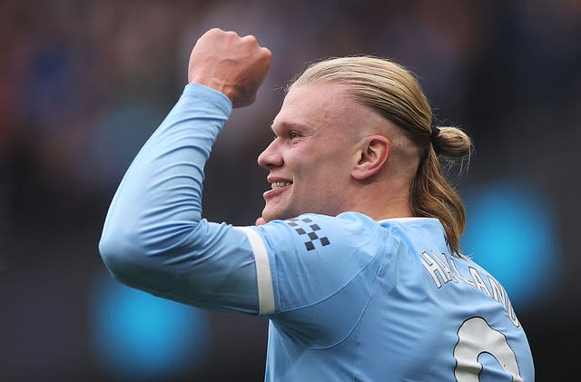 <p>Erling Haaland scored two more goals for Man City against Everton</p>