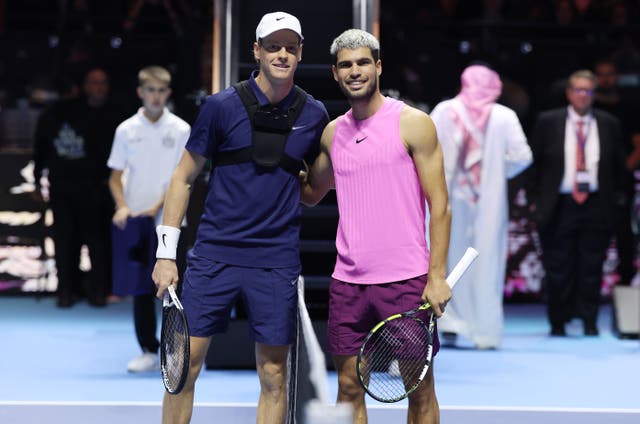 <p>Carlos Alcaraz and Jannik Sinner ahead of the Six Kings Slam final </p>