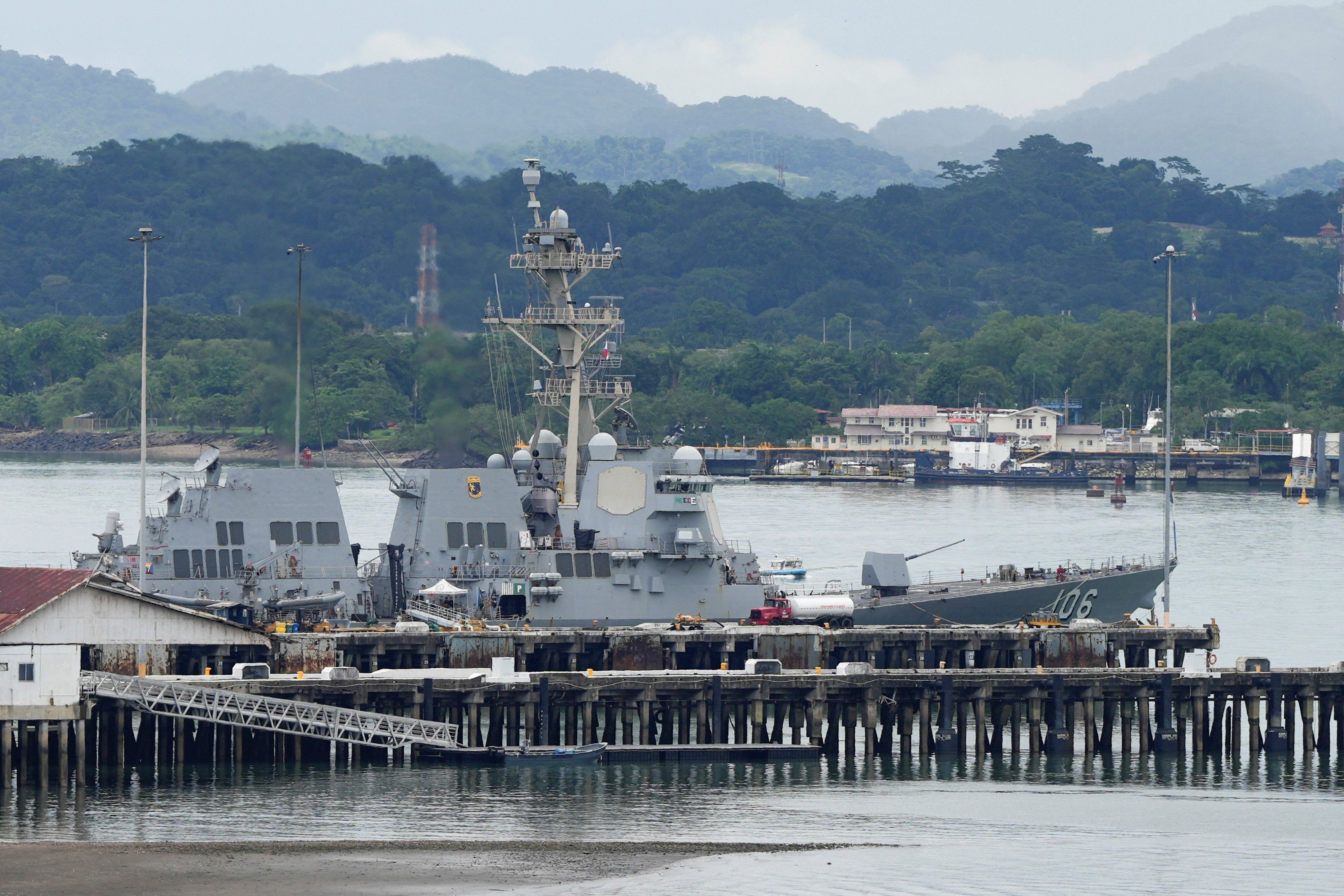 <p>Navy guided missile destroyer USS Stockdale DDG-106 docks at the Frigate Captain Noel Antonio Rodriguez Justavino Naval Base near the entrance to the Panama Canal, in Panama City, Panama, on September 21</p>