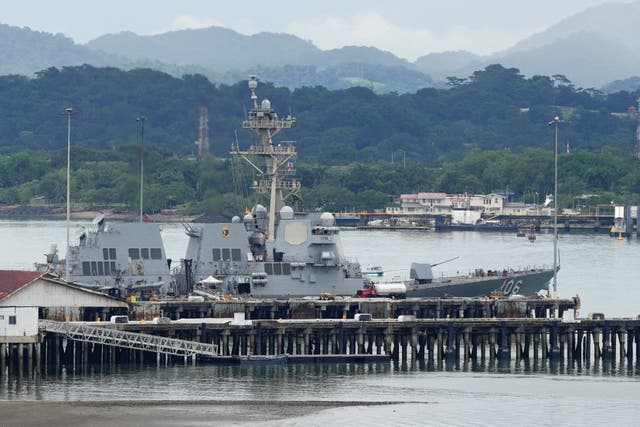 <p>Navy guided missile destroyer USS Stockdale DDG-106 docks at the Frigate Captain Noel Antonio Rodriguez Justavino Naval Base near the entrance to the Panama Canal, in Panama City, Panama, on September 21</p>