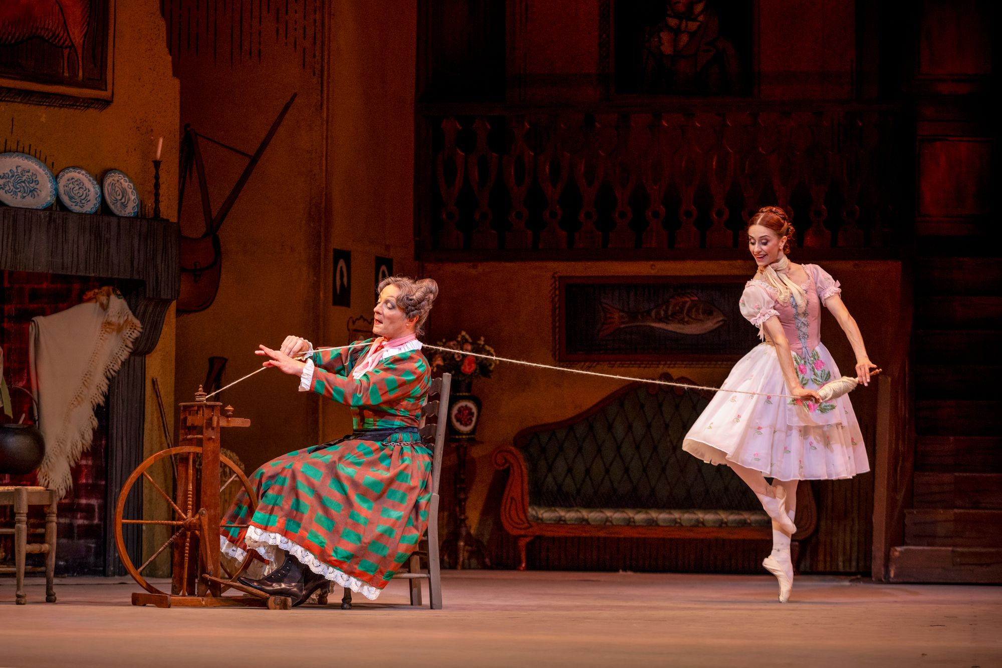 Thomas Whitehead as Widow Simone and Marianela Nuñez as Lise in The Royal Ballet’s ‘La Fille mal gardée’