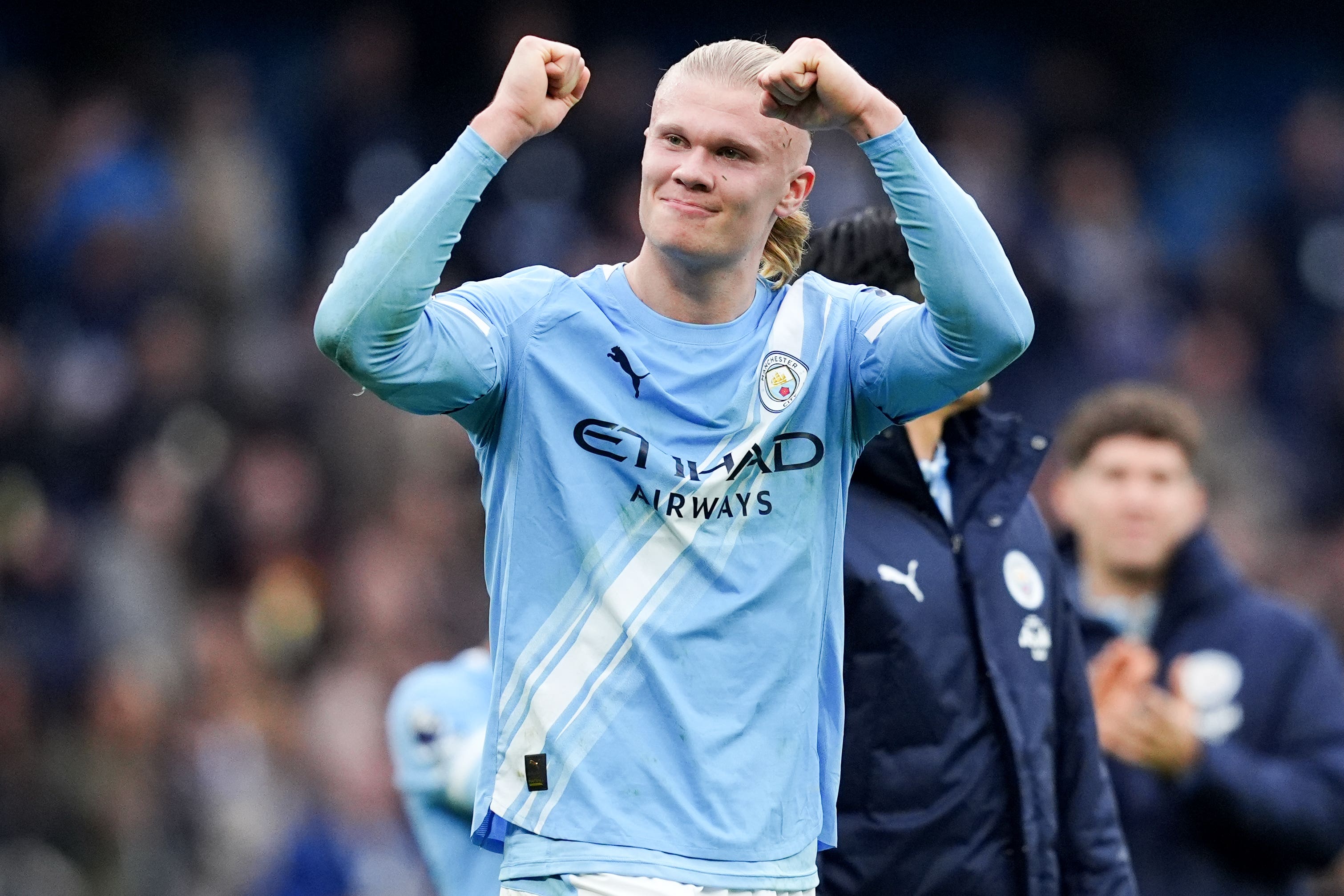 Erling Haaland scored another two goals as Manchester City beat Everton (Martin Rickett/PA)