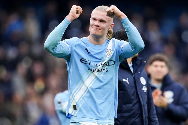 Erling Haaland scored another two goals as Manchester City beat Everton (Martin Rickett/PA)