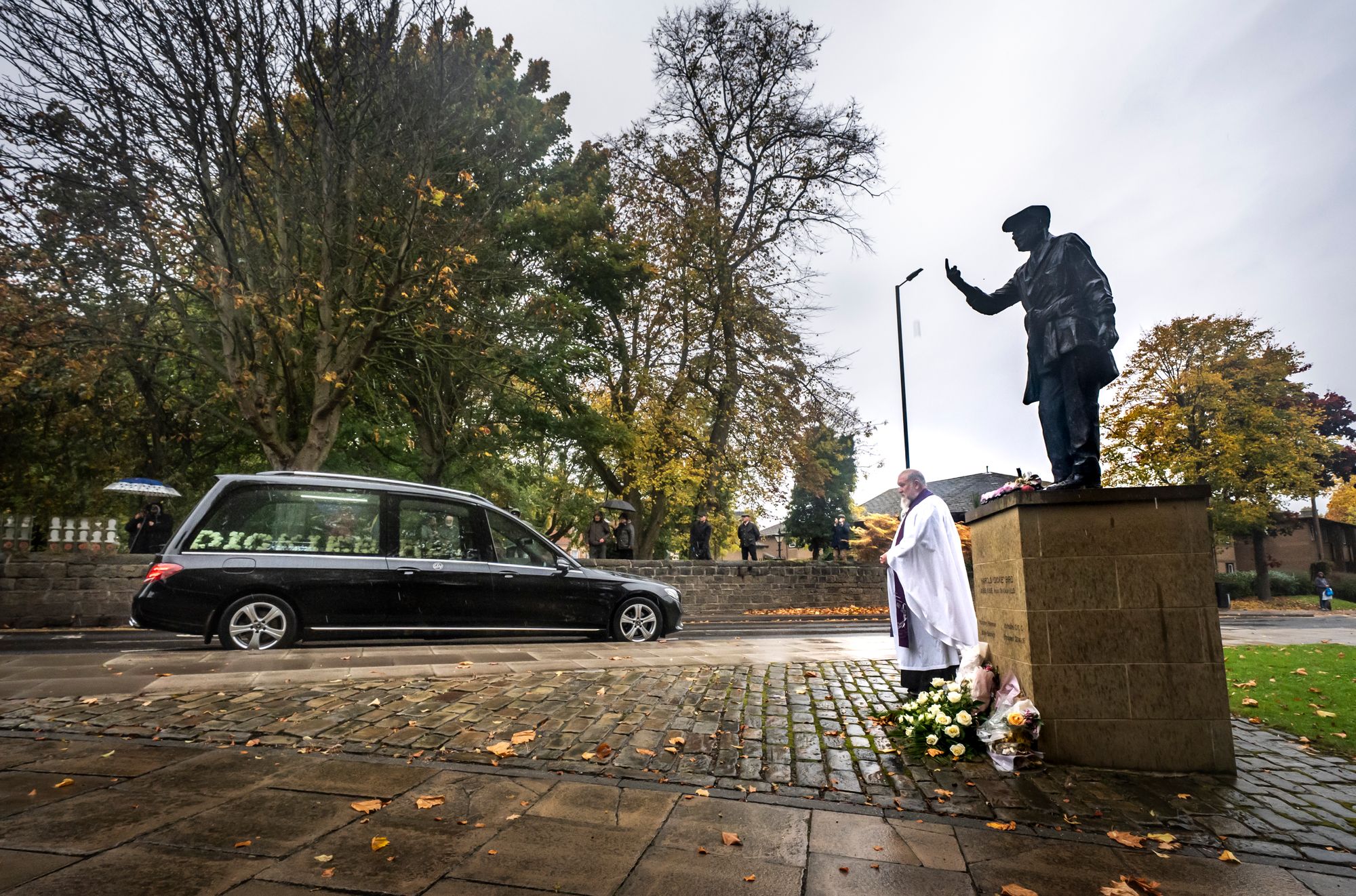 The funeral cortege passed the statue of Dickie Bird in Barnsley