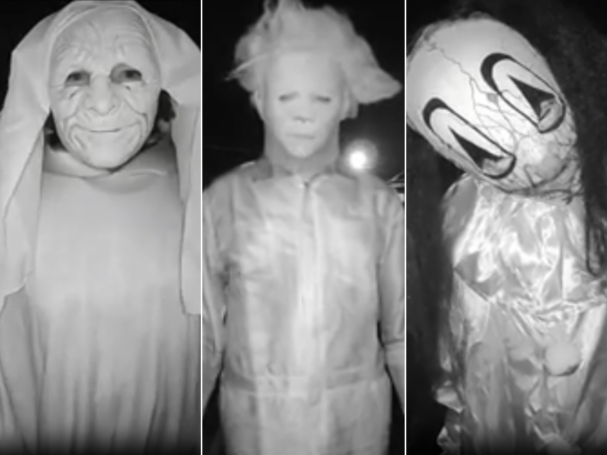 Police hunting Halloween mask-wearing trio seen on doorbell camera making terrifying threats to householders