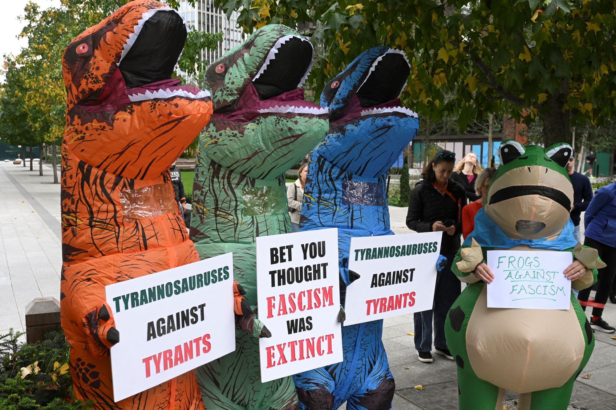 The second No Kings protest featured a wide range of inflatable animal costumes, from frogs to bears to dinosaurs and Pokémon