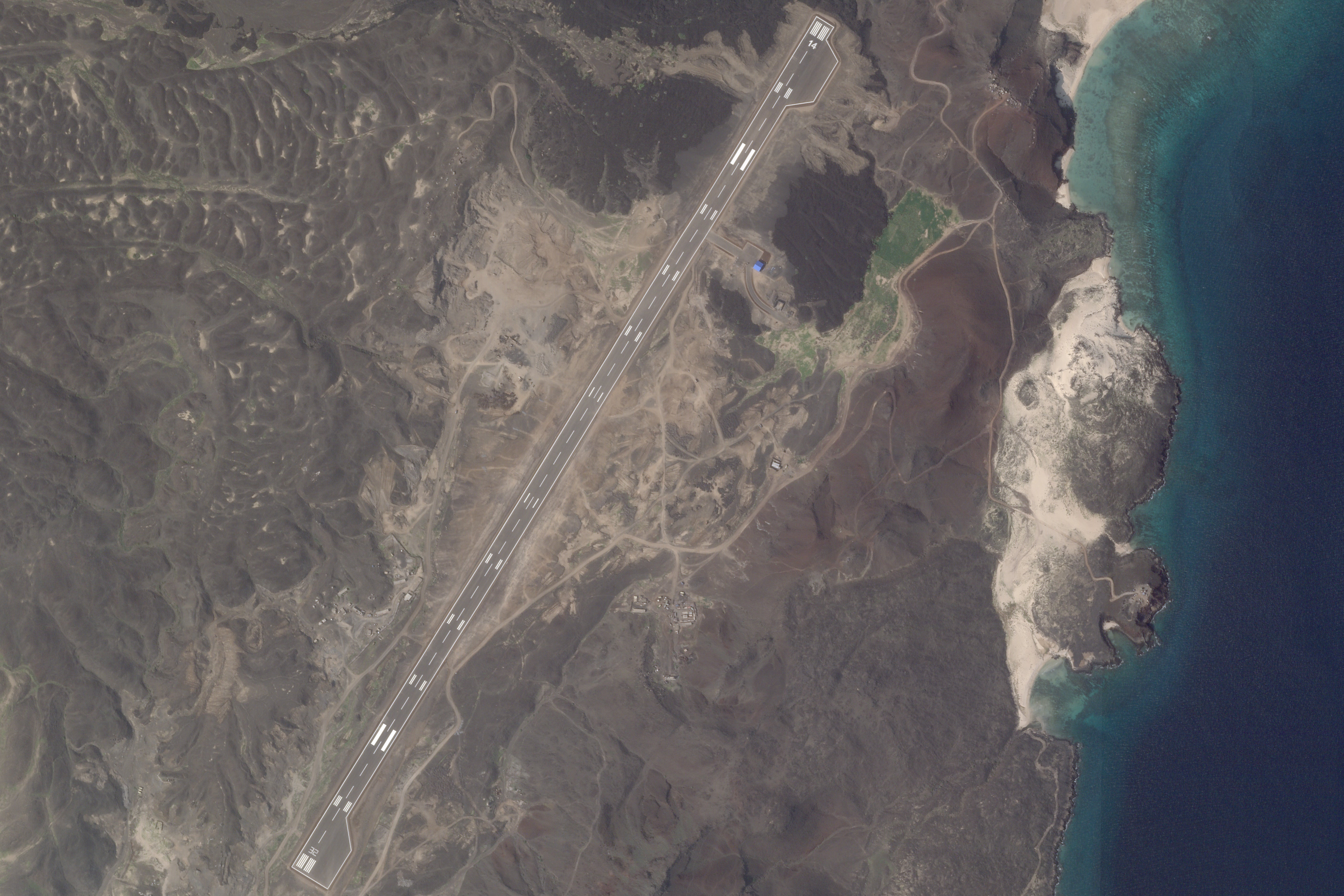 <p>This satellite image from Planet Labs PBC shows an airstrip built on Zuqar Island, Yemen, in the Red Sea.</p>