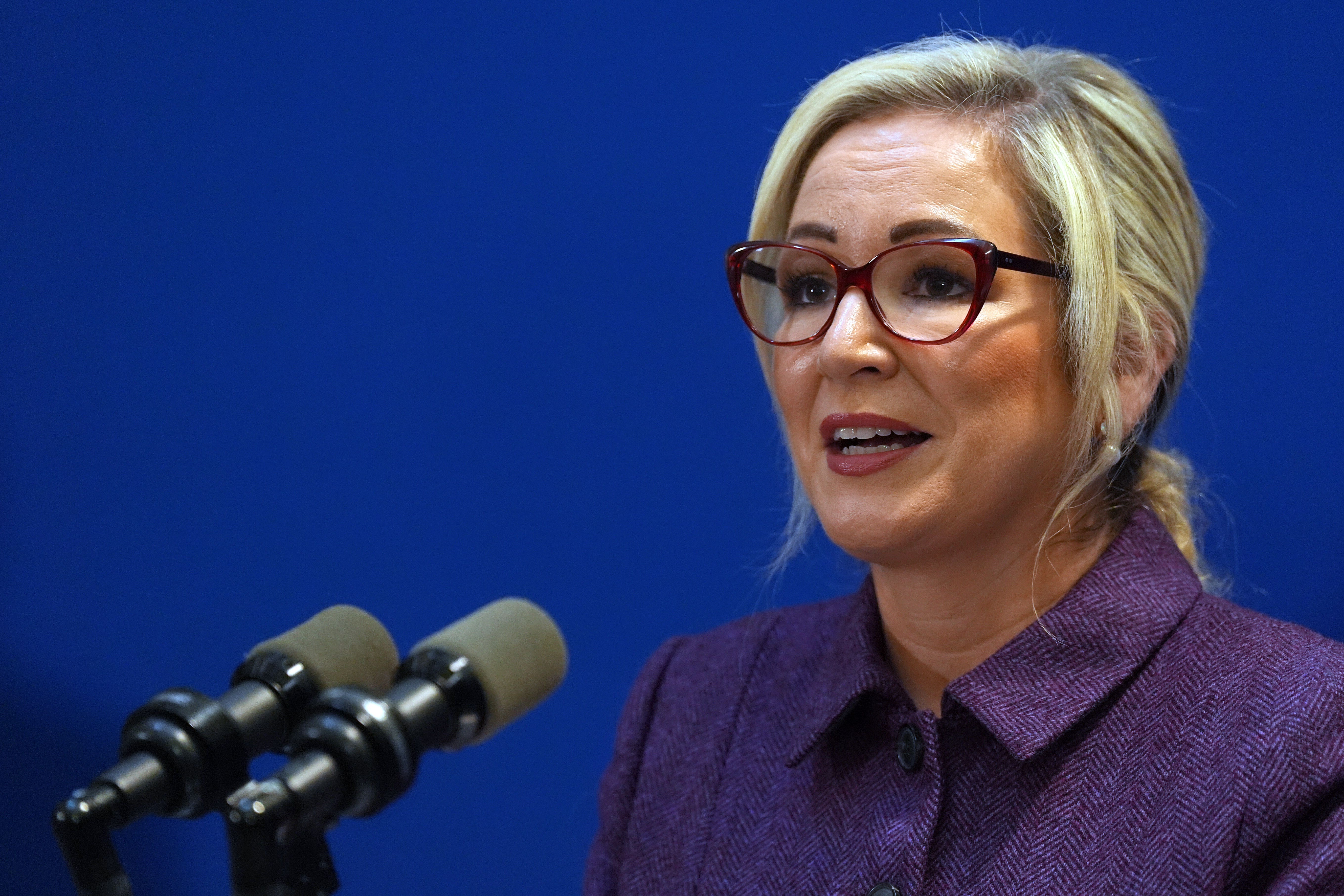First Minister of Northern Ireland Michelle O’Neill speaks during a press conference following the meeting of the North South Ministerial Council (NSMC) at Farmleigh House in Dublin (Brian Lawless/PA)