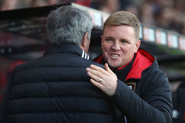 Eddie Howe, right, and Jose Mourinho shake hands (Adam Davy/PA)