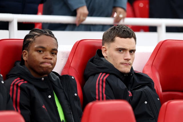 <p>Florian Wirtz (right) started on the bench against Manchester United</p>