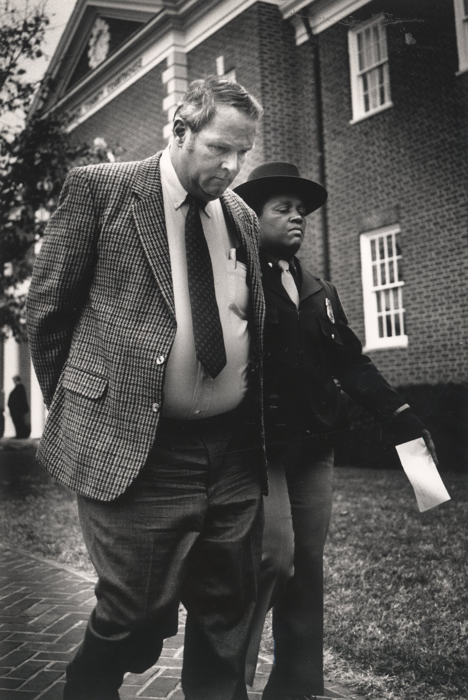 William Zantzinger being led from the Charles County Courthouse by Charles County Sheriff Cpl Catherine Dodson after being sentenced to 18 months in jail and a $50,000 fine for ‘unfair and deceptive trade practices’, 1991
