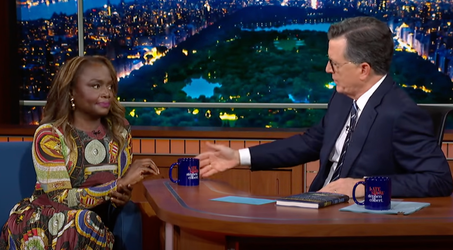 Karine Jean Pierre discussing her new book on Stephen Colbert's show Monday night