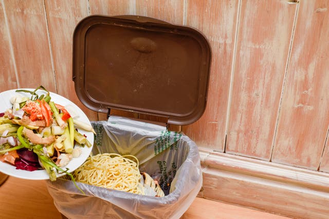 <p>Food waste in a kitchen leftover vegetables can be composted and disposed of in an eco friendly way</p>