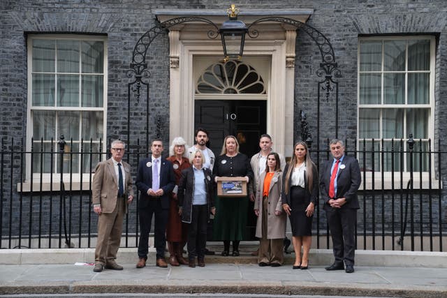 Relatives of those killed in the Chinook crash visited Downing Street (Lucy North/PA)