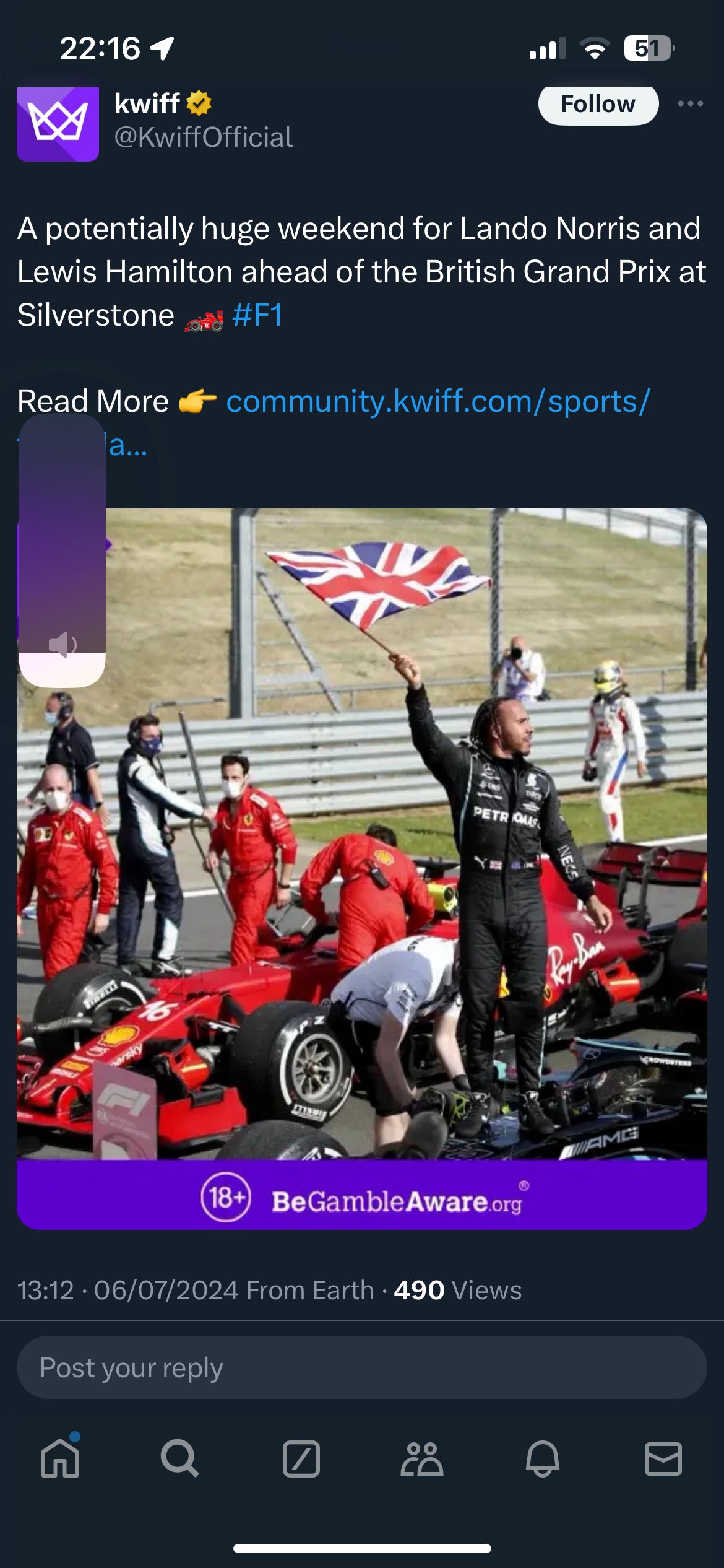 Anúncio Kwiff com Lewis Hamilton