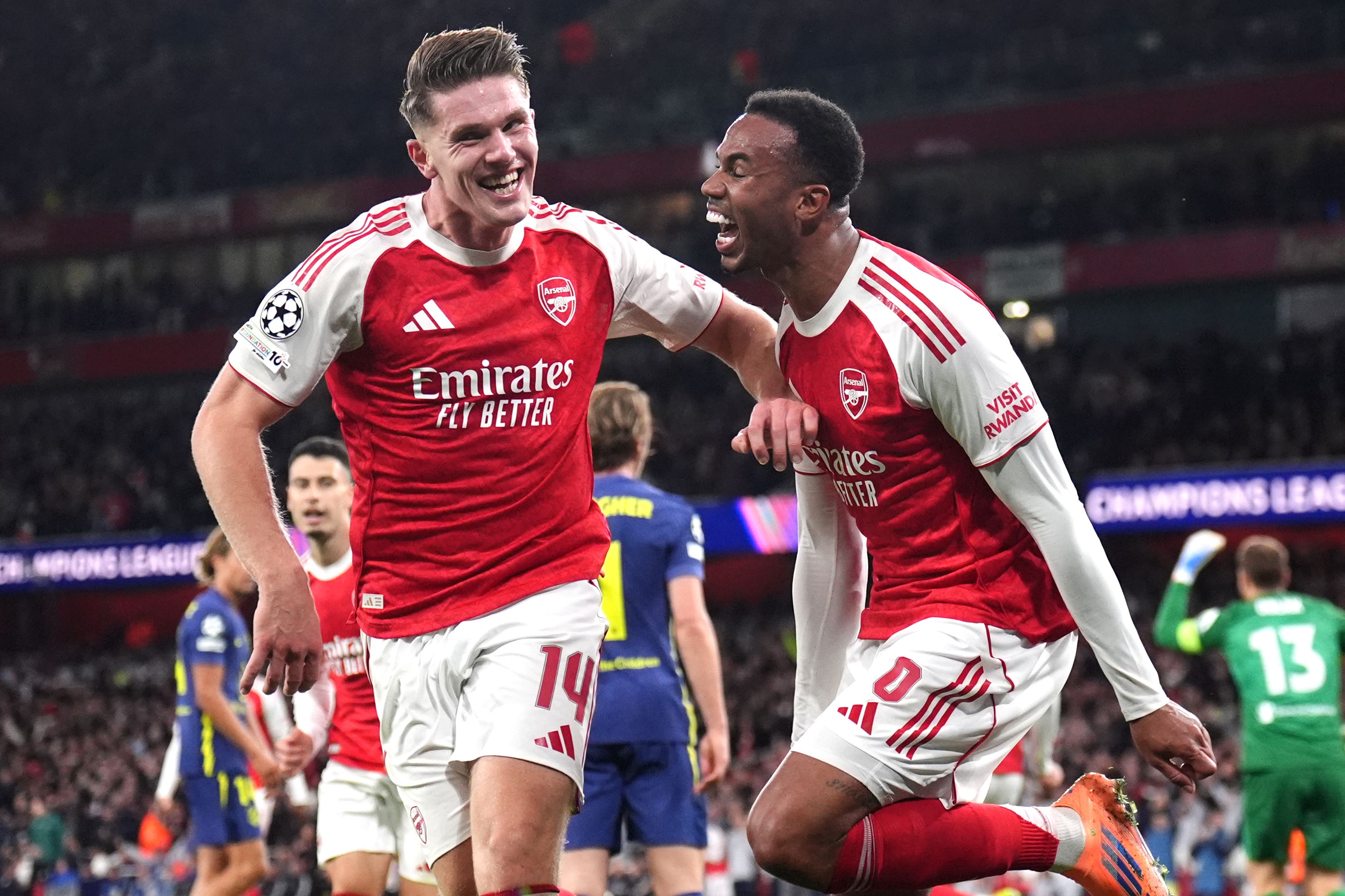 Viktor Gyokeres, left, scored twice to end his barren run in a dominant 4-0 Arsenal victory against Atletico Madrid(John Walton/PA)