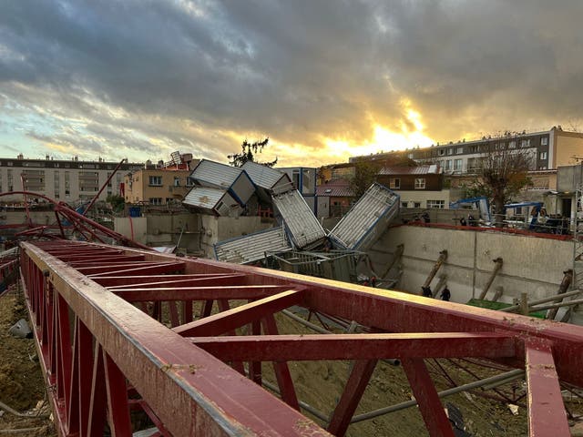 <p>The ‘mini tornado’ caused a crane to collapse in a suburb of Paris</p>
