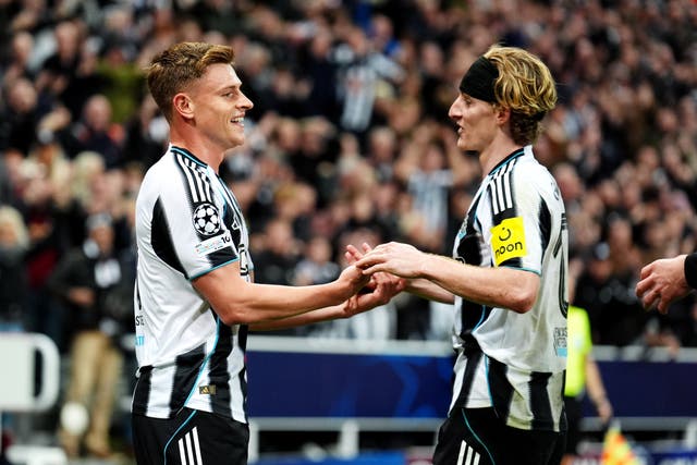 <p>Anthony Gordon, right, and Harvey Barnes, left, were Newcastle’s goalscorers against Benfica</p>
