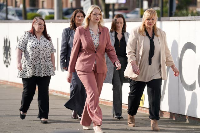 Bethany Hutchison, front left, and other Darlington nurses who are taking their trust to a tribunal (Owen Humphreys/PA)