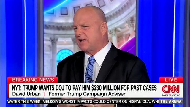 <p>Former Trump adviser David Urban said Tuesday that the president and his businesses had not been ‘harmed’ by the DOJ probes, and nobody wants to see him receive taxpayer money as compensation.</p>