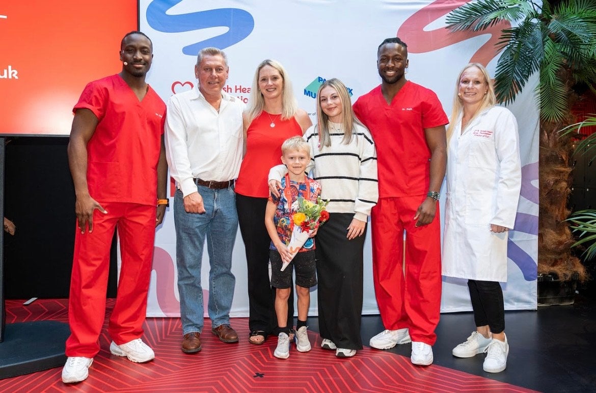 Edison, pictured with his family and members of the British Heart Foundation, was one of a handful of children to be honored from across the UK at the BHF Young Heart Champion Awards.
