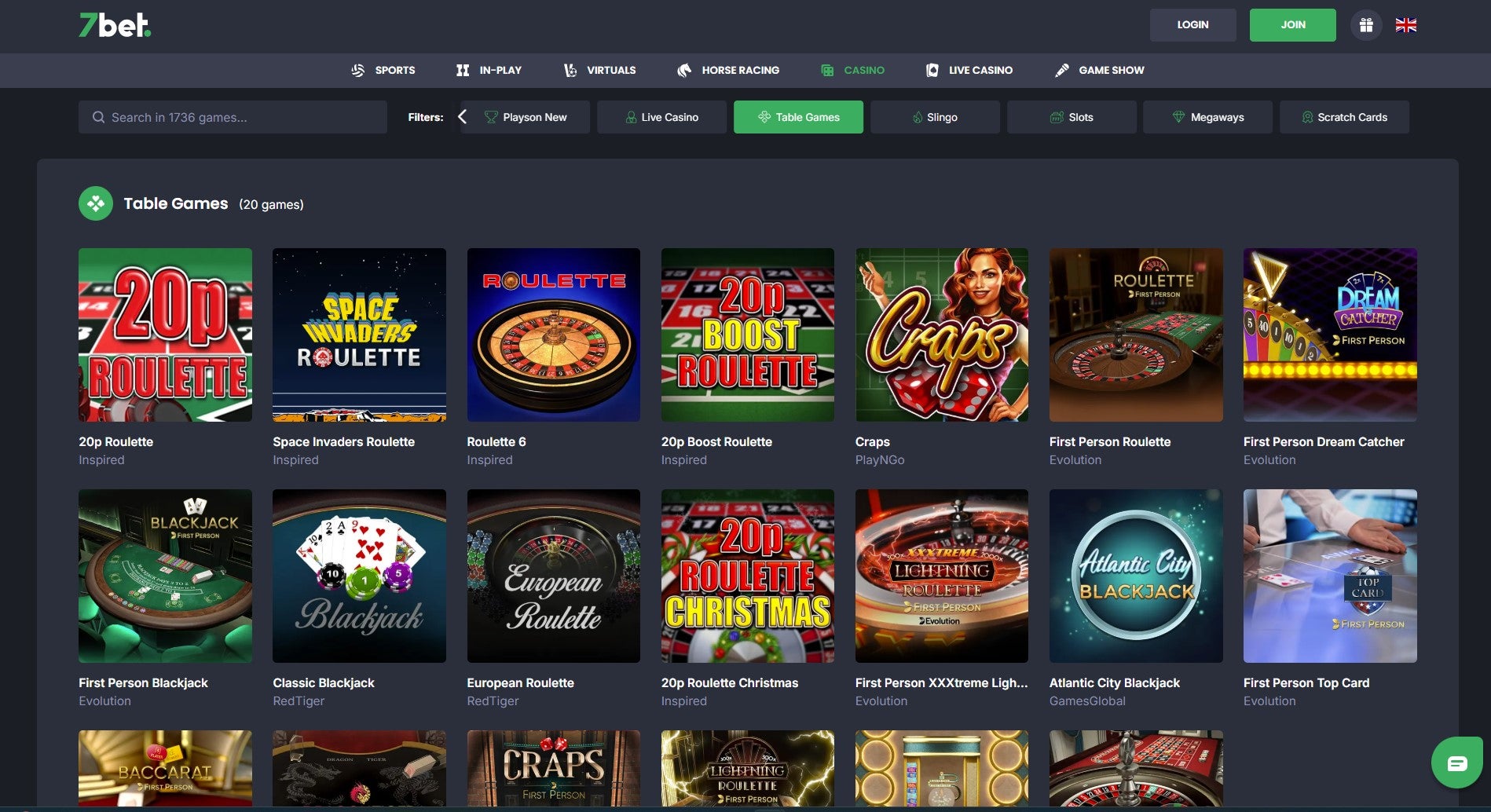 There's also a decent selection of table game version of roulette in the regular casino section