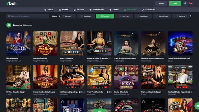 We found a comprehensive 38 variations of roulette in the 7Bet Live Casino section