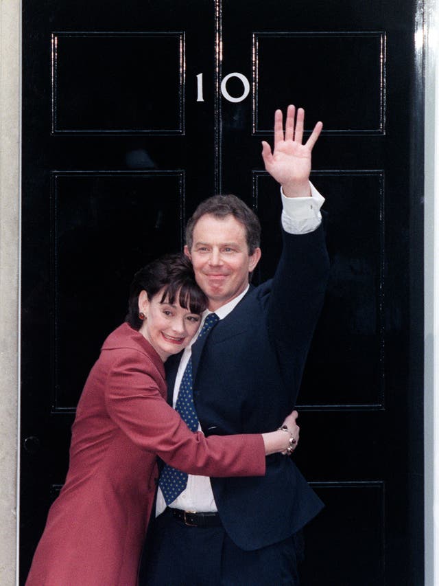 <p>Former prime minister Tony Blair, with his wife, Cherie, outside 10 Downing Street in May 1997 after Labour’s landslide general election victory over the Conservatives </p>