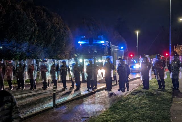 Gardai block protesters near the Citywest hotel (Cillian Sherlock/PA)