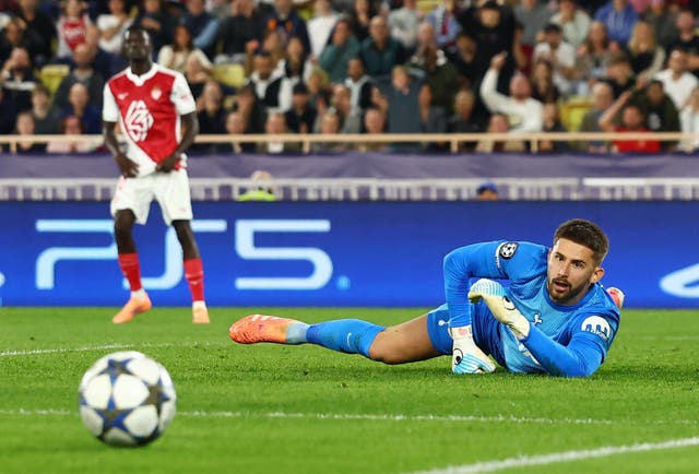 <p>Guglielmo Vicario made a heap of saves as Spurs drew 0-0 with Monaco</p>