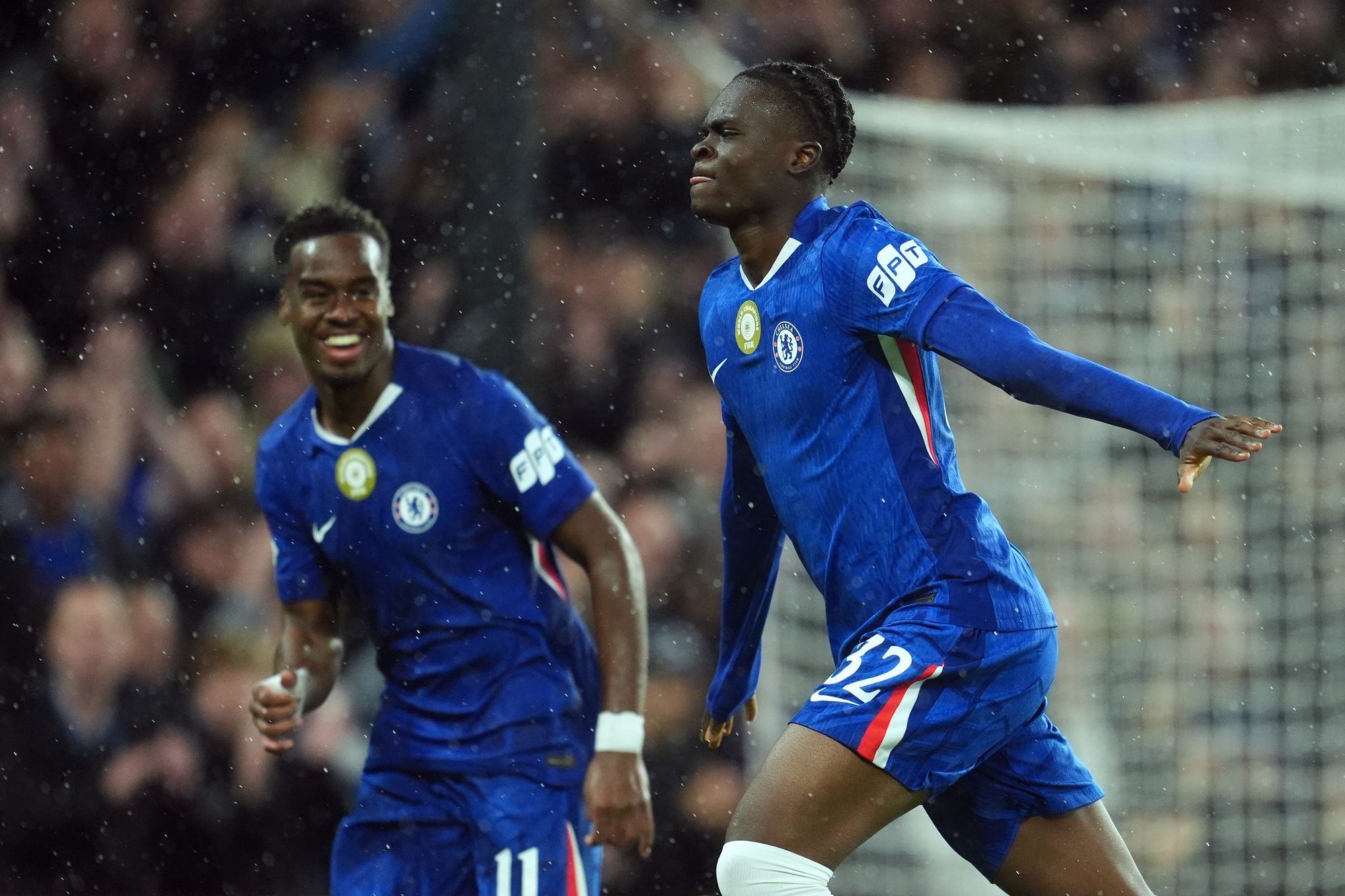 <p>Tyrique George, right, was the third Chelsea teenager to score against the Dutch team on Wednesday</p>