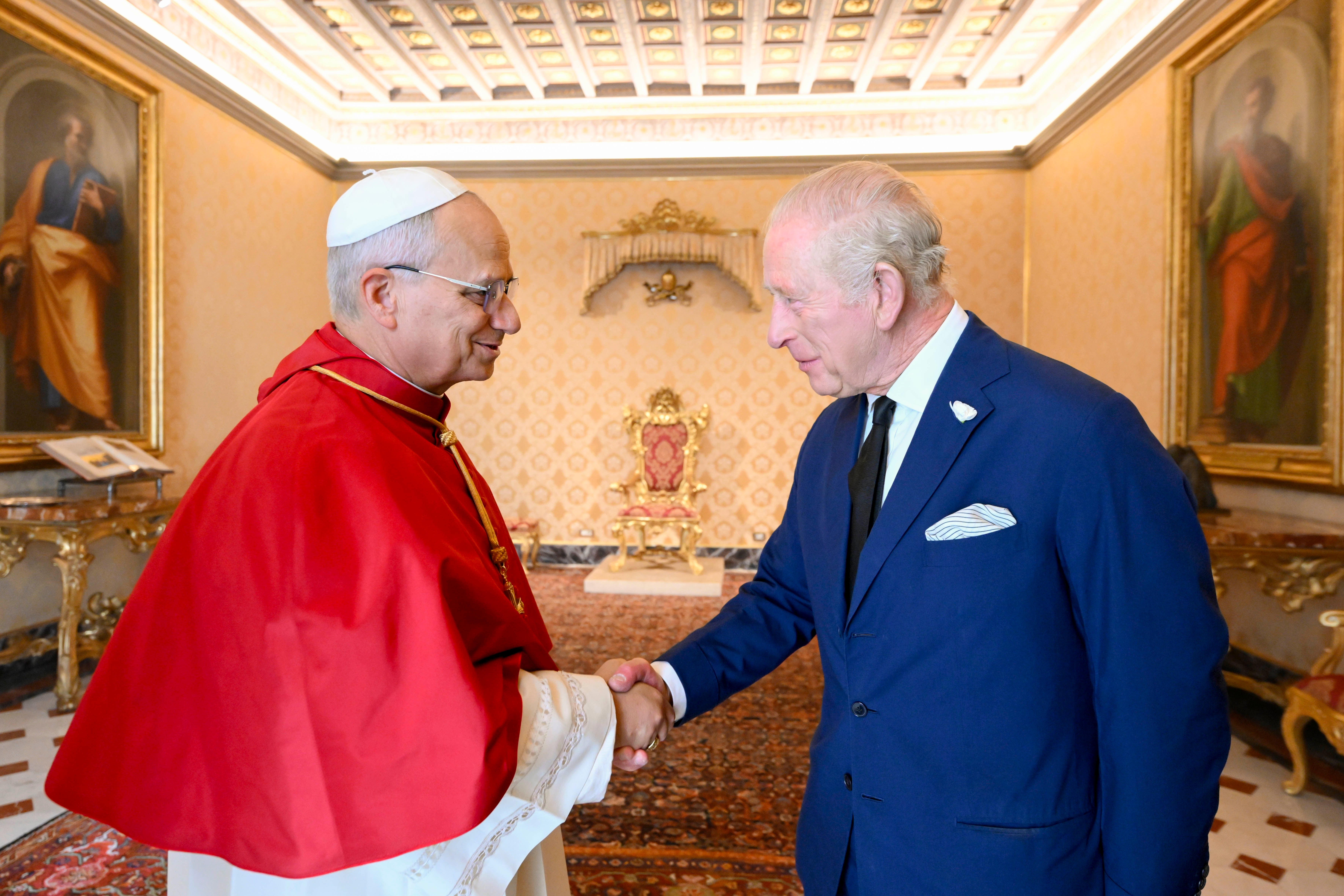 The state visit marks the first time the monarch has met with Pope Leo since he was elected to office in May