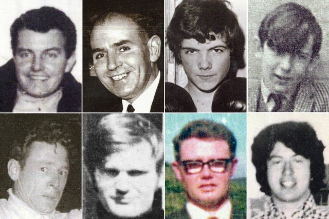 Victims (top row, left to right) Patrick Doherty, Bernard McGuigan, John ‘Jackie’ Duddy and Gerald Donaghey, (bottom row, left to right) Gerard McKinney, Jim Wray, William McKinney and John Young (Bloody Sunday Trust/PA)