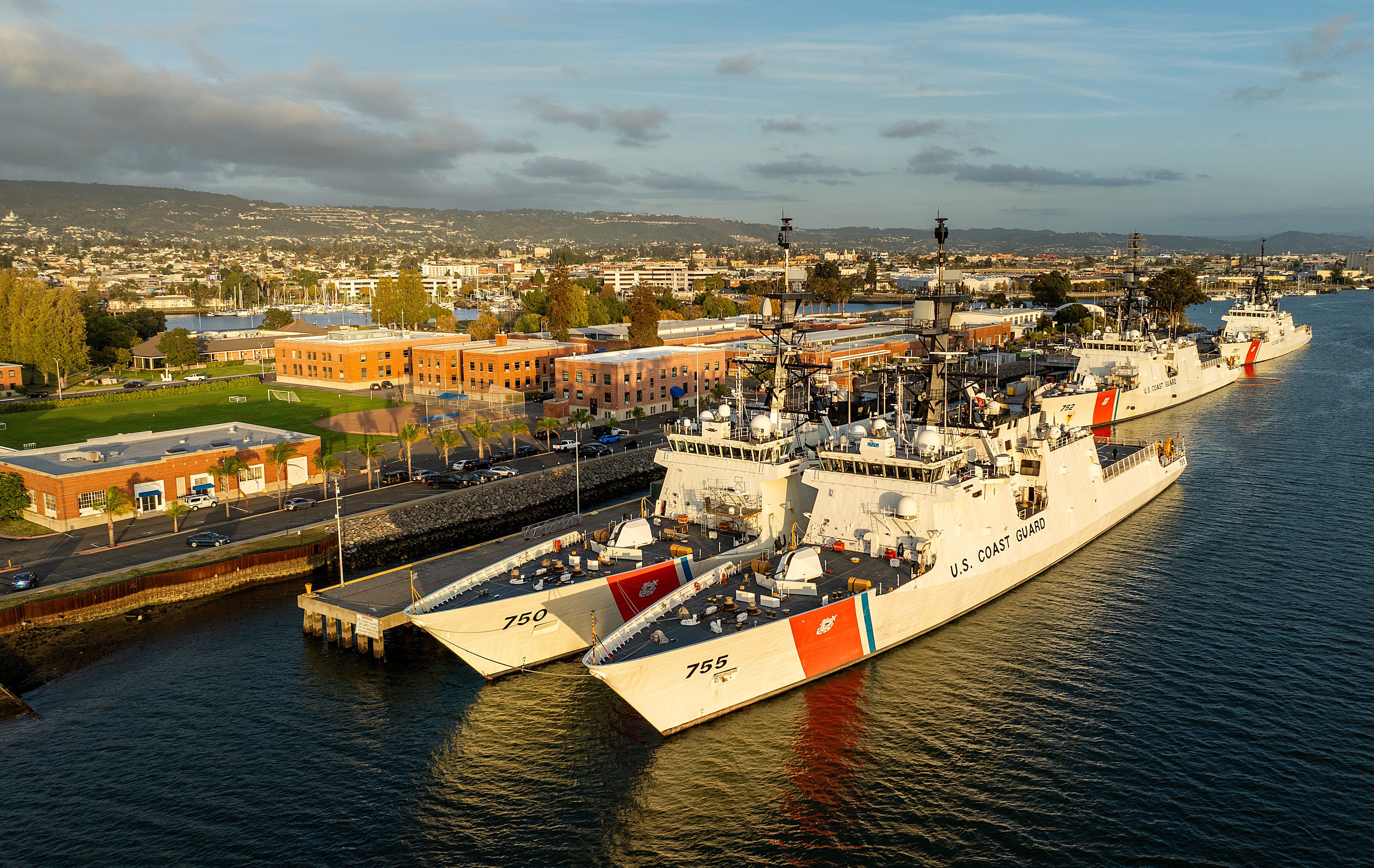 Ships dock at Coast Guard Base Alameda in the San Francisco Bay, where Trump reportedly dispatched roughly 100 federal agents in preparation for an S.F. ‘surge’