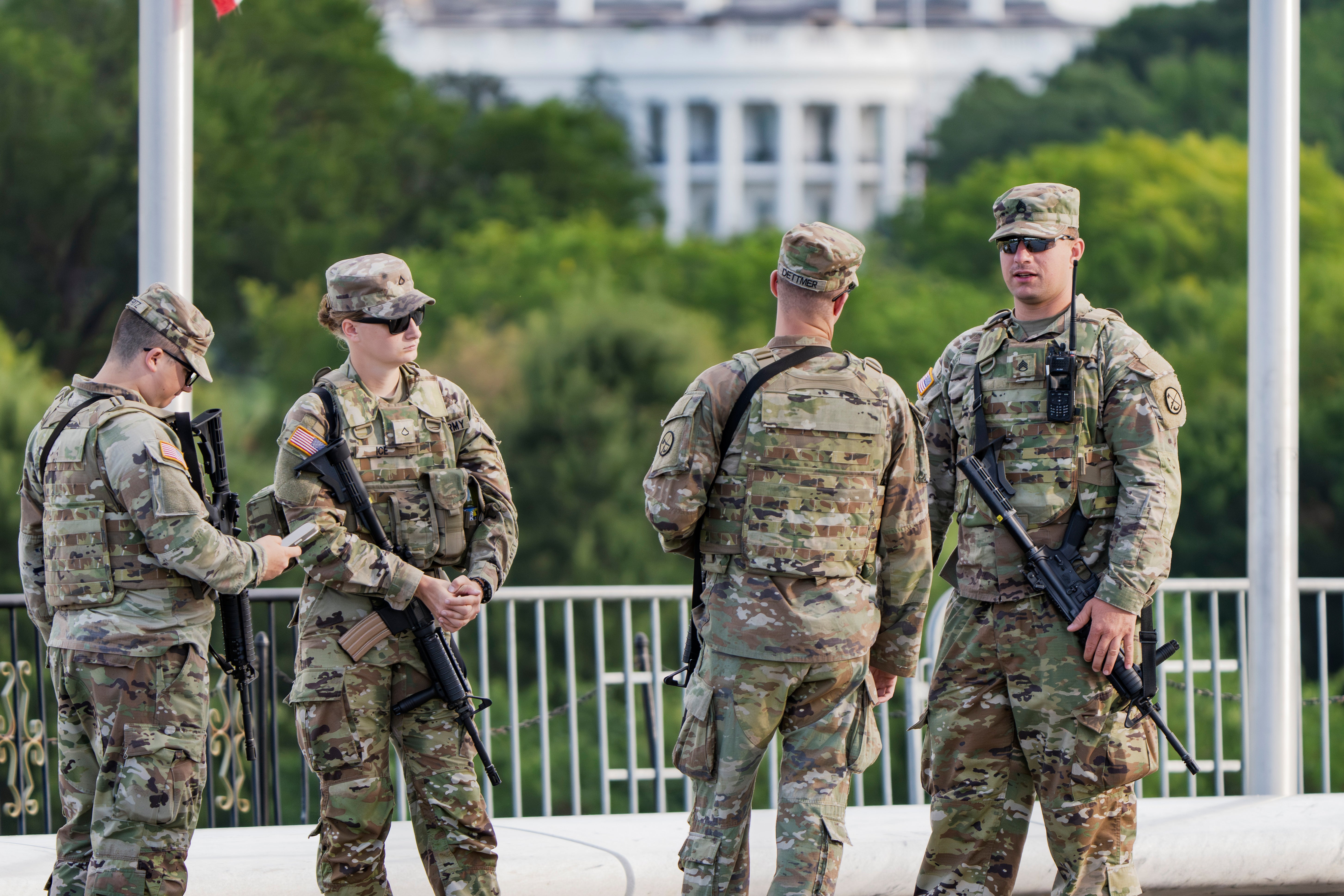 Members of the National Guard patrol the Mall in Washington, D.C., as part of President Donald Trump's order to impose federal law enforcement in the nation's capital in August