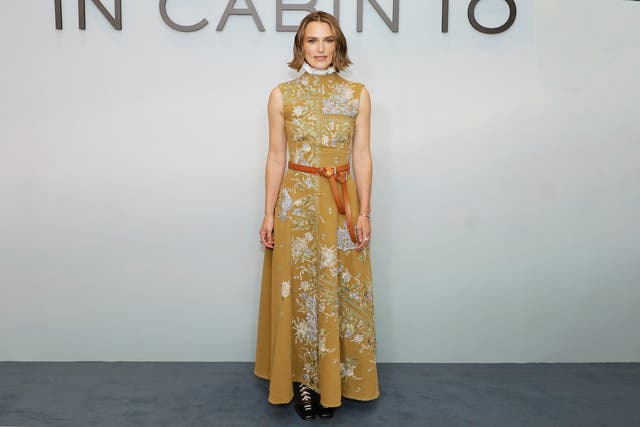 <p>Keira Knightley attends the London premiere of ‘The Woman in Cabin 10’ last month dressed in Erdem</p>