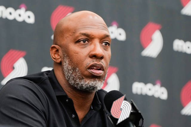<p>Portland Trail Blazers head coach Chauncey Billups speaks during an NBA basketball press conference, Friday, June 27, 2025, in Portland, Ore</p>