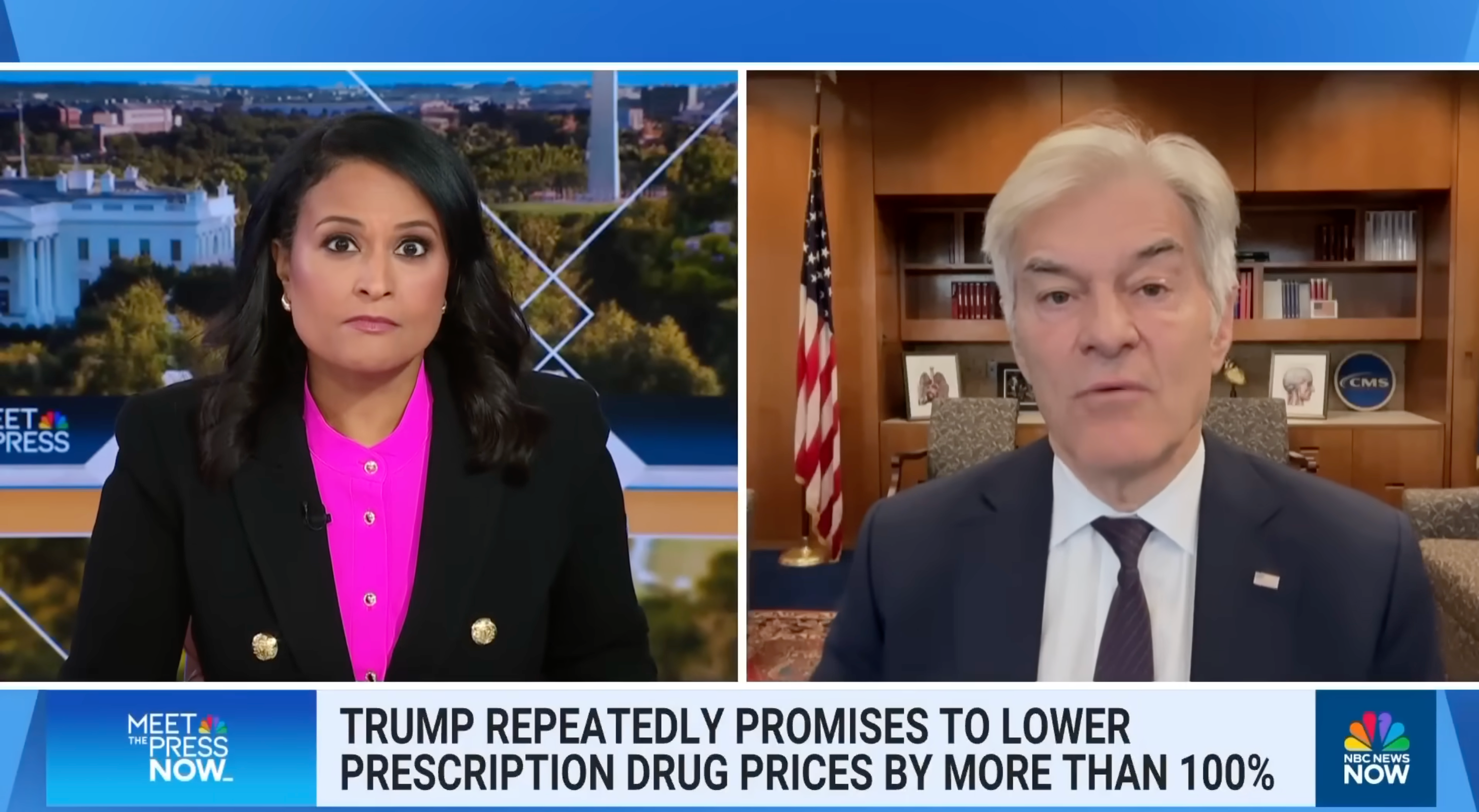 Kristen Welker is left baffled by Dr Mehmet Oz's explanation of the Trump administration's drug price reduction calculations on NBC's Meet the Press on Wednesday, October 2,2 2025