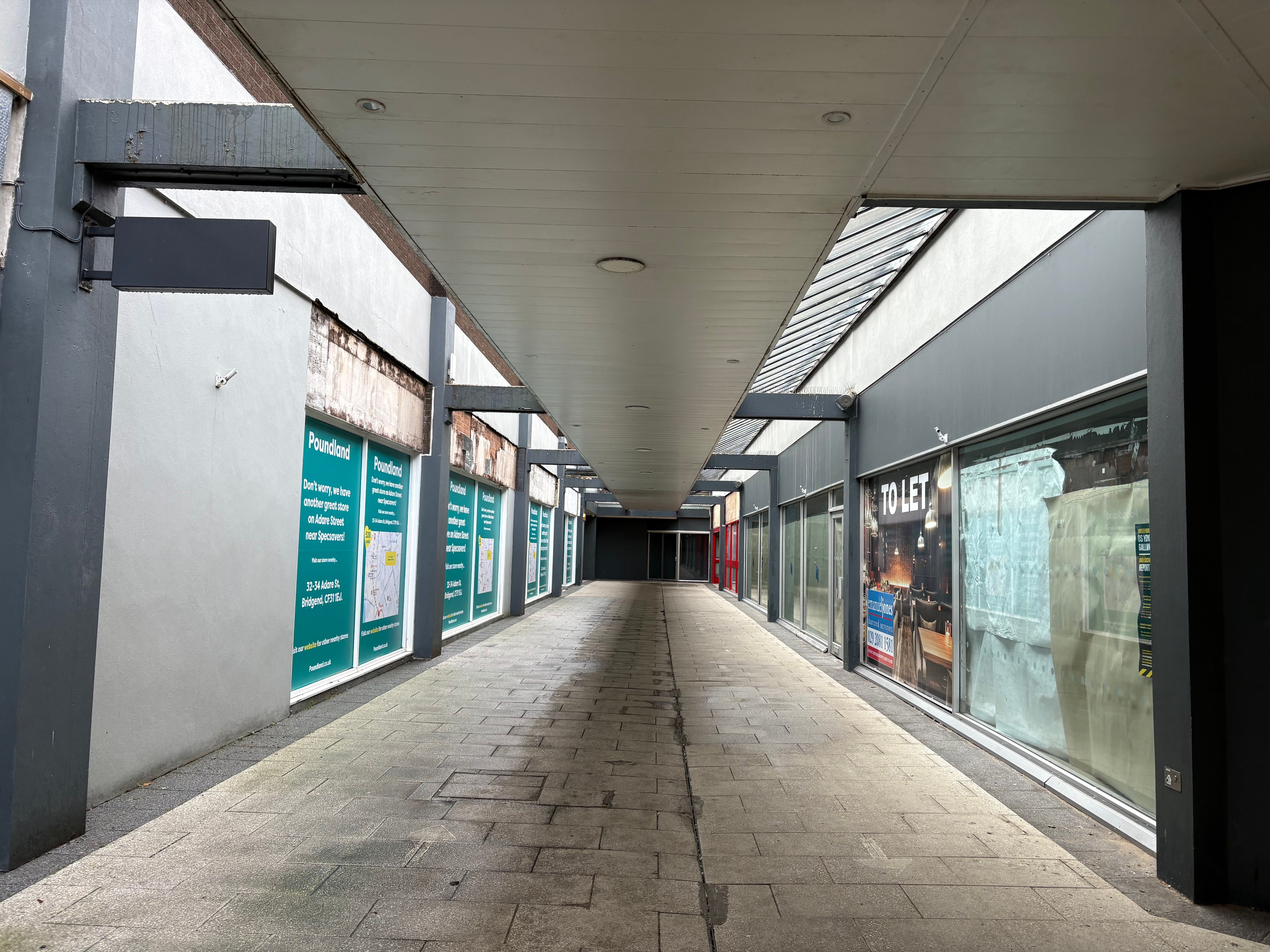 An empty shopping arcade in Bridgend as businesses struggle to stay afloat