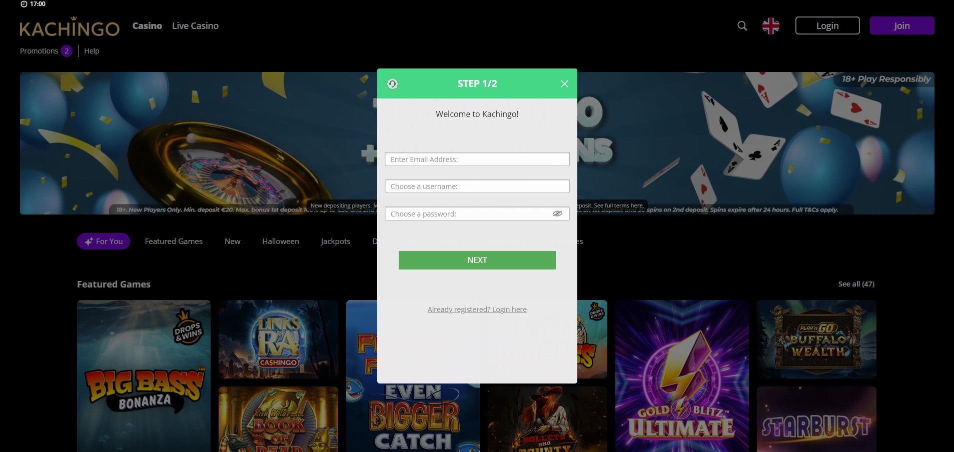 The registration process is simple on Kachingo, with just two basic steps
