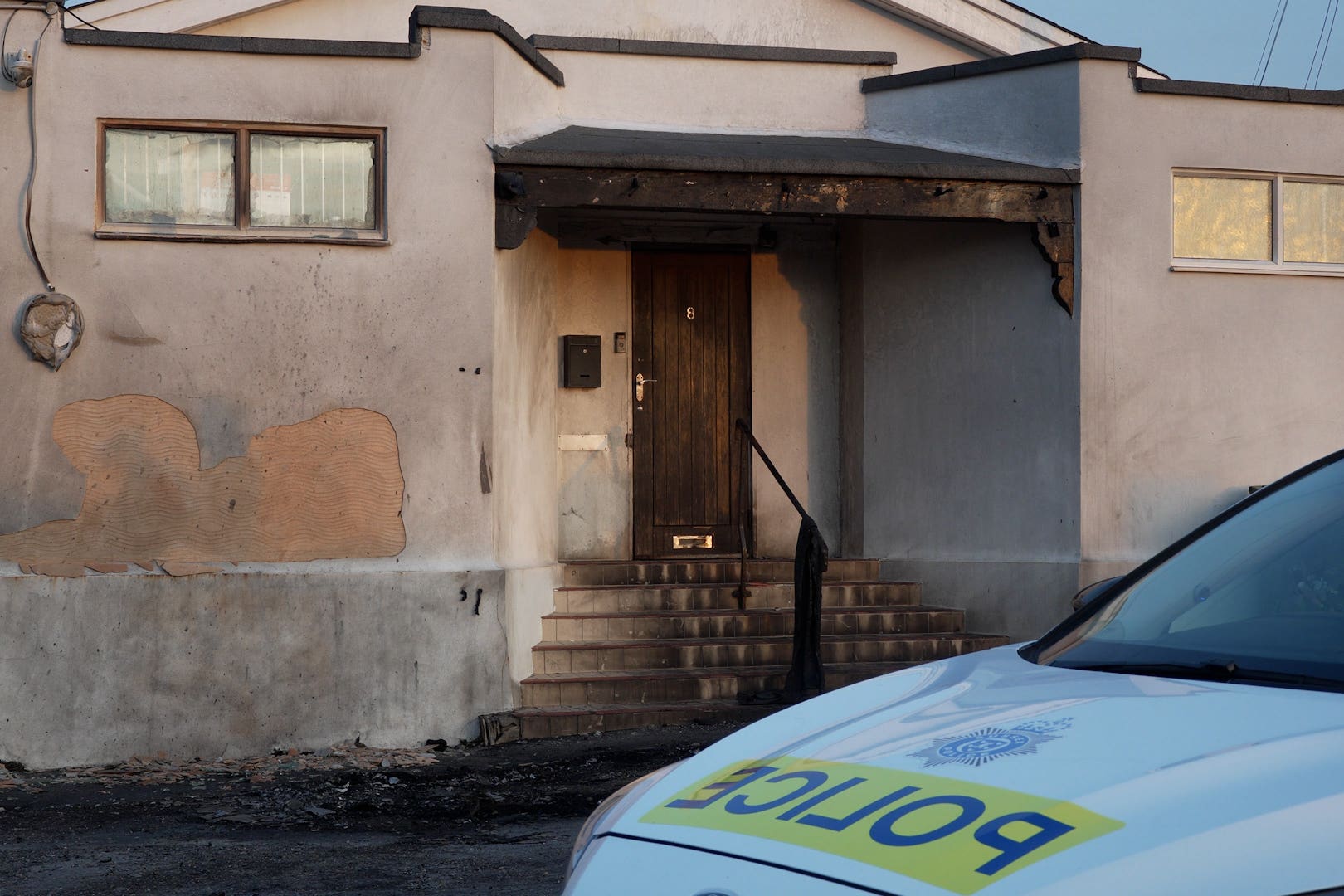Damage outside the front entrance of the mosque in Phyllis Avenue, Peacehaven