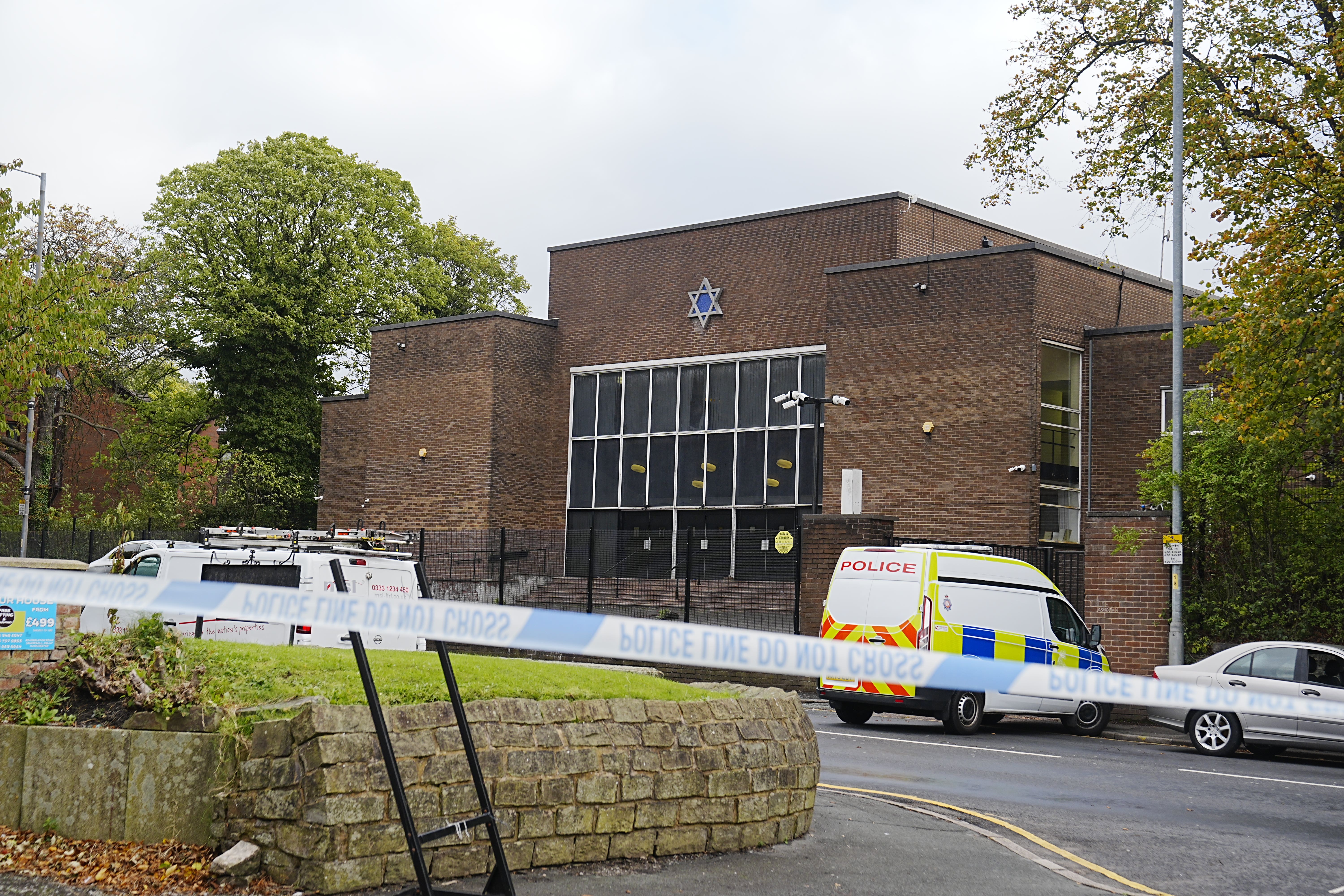 The scene at Heaton Park Hebrew Congregation synagogue in Crumpsall, Manchester (Peter Byrne/PA)
