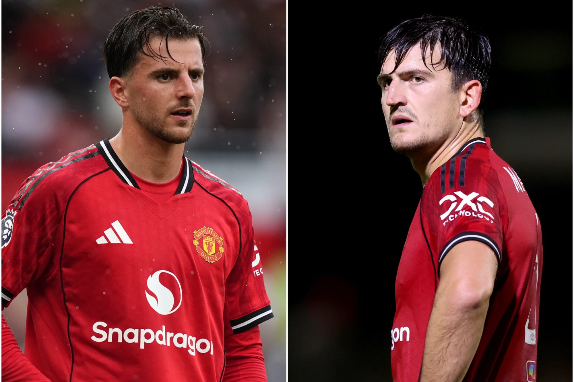 Mason Mount, left, and Harry Maguire are injury doubts for Manchester United (Martin Rickett/Nigel French/PA)