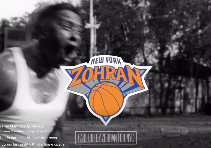 <p>Zohran Mamdani's campaign ad featured a logo strikingly similar to that of the New York Knicks</p>